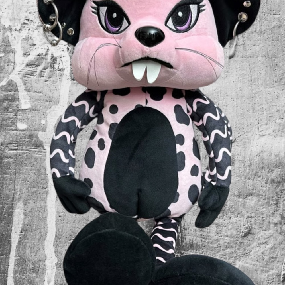 Rare Dolls Kill rat Pink and Black backpack/purse with chain straps